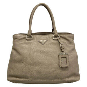 Prada Gray Beige Leather Tote Bag #358611P96B